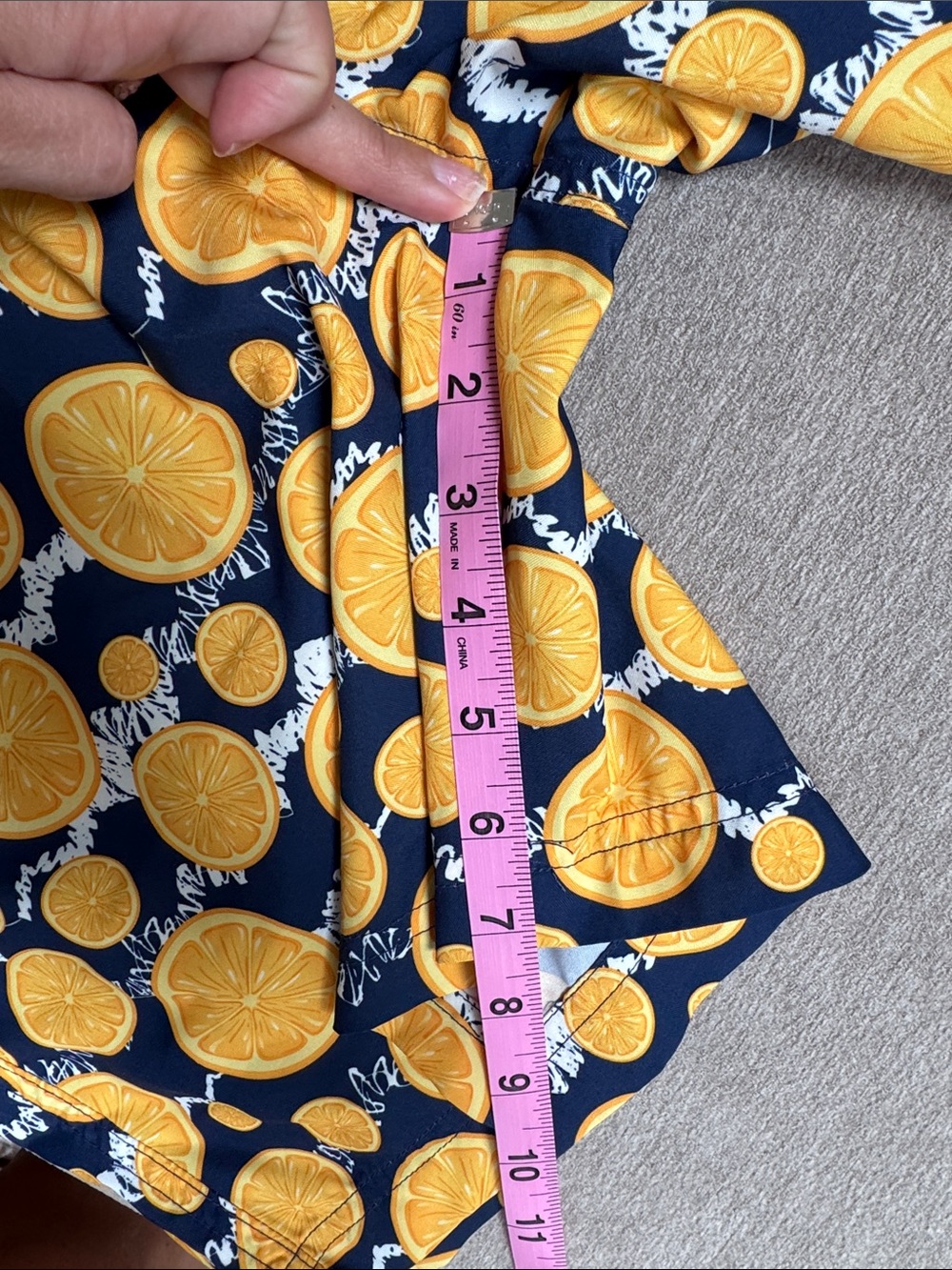 Men's Navy Swim Board Shorts with Yellow Citrus Print - Picture 8 of 8